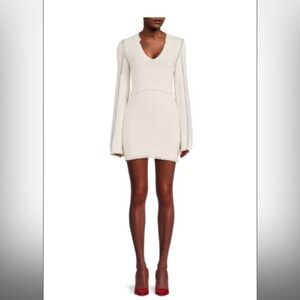 Hiko Frayed Trim Silk‎ Blend Minidress in Ecru